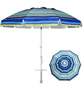 AMMSUN 8FT Large Beach Umbrella with sand anchor, Heavy Duty High Wind Portable Outdoor Umbrellas...
