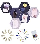 YOUDEFUL 6Pcs Gray Hexagon Bulletin Board Strips,Grey Felt Pin Board Bar Strips with 50 Pushpins,...