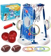 3-in-1 Floating Pool Basketball Hoop Toy Set with Water Football & Ring Toss Game - Includes 3 Ba...