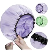 Sheomern 2 Pcs 13.5" Dual Waterproof Design Adjustable Terry Shower Cap for Women and Men, EVA Do...