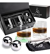 Gifts for Men Him Husband - Whiskey Stones Gift Set - Whiskey Glass Set of 2 - Gift for Birthday ...