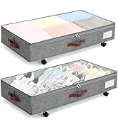 Under Bed Storage with Wheels Set of 2 Packs, Large Underbed Storage Containers with Clear Lid, R...