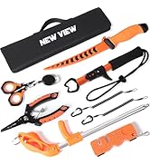 NEW VIEW 9pc Saltwater Fishing Tool Kit - Portable Fishing Tools with Carry Pouch - Fillet Knife,...