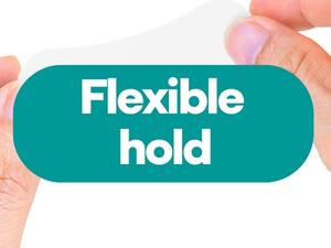 Text reads: 'Flexible hold' in white text on turquoise background.