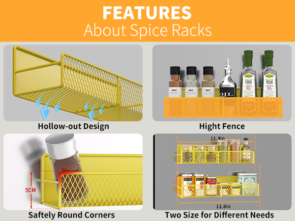 Magnetic Spice Rack for Refrigerator, 4 Pack 100% Metal Strong Magnet Shelf Black,Spice Organizer