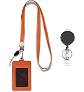 AMUU Lanyards with id Badges Holder Retractable Badge Reel with Orange PU Leather ID Card Holders...