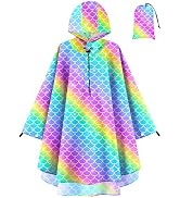 OlyPegic Kids Rain Poncho with Hooded Reusable Waterproof Lightweight Ponchos Kids Boy Girl Rainc...