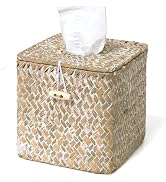 Tissue Box Cover Square, Woven Seagrass Tissue Box Holder with Lid, Wicker Tissue Box Decora...