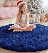 PAGISOFE Round Rugs 5Ft,Fluffy Blue Rugs for Bedroom Living Room,Furry Rugs for Girls Boys Room,F...