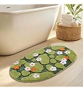 Naoloture Green Floral Moss Bathroom Rug Bath Mat, Ultra Thick Soft 3D Aesthetic Decor Cute Tufte...