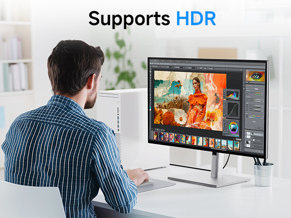 Display Port to HDMI 2.1 adapter with HDR, surround sound, and braided cable design