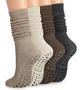 YSense Slouchy Pilates Socks with Grips for Women 4 Pairs | Scrunch Yoga Socks, Non Slip Long Slo...
