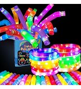 OceanWings 24PC Lights up Pop Tube Set for Kids Adults,Valentine's Day Glow Sticks Stretchy Tube ...