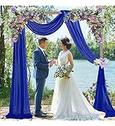 Wedding Arch Draping Fabric Blue 20FT 2 Panels Chiffon Fabric Drapery Royal Blue Sheer Backdrop C...