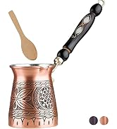 BCS 12 Oz Copper Turkish Greek Arabic Coffee Pot with Wooden Handle (4 servings) Cezve Ibrik Brik...