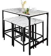 AT-VALY 5-Piece Bar Table Set with 4 Stools,Dining Room Table Set,Small Spaces (Black & White)