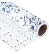 Ulmasinn Blue Floral Wrapping Paper Roll - 17 Inches x 33 Feet - Vintage Toile Blue Floral Design...
