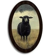 KDHTY Vintage Black Sheep Moody Oval Wall Art Framed Poster,Rustic Farmhouse Country Sheep Cottag...