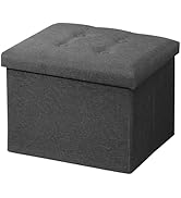 AmasSmile Ottoman with Storage,17" Folding Linen Foot Rest Chest,Dark Gray | Ottoman Storage Foot...