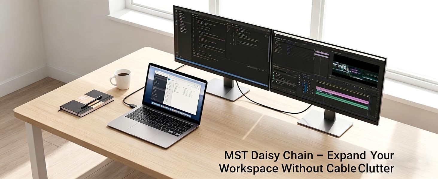 QCEs DP 1.4 Cable, MST Daisy Chain, Multi-Monitor Setup