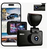 Wireless Dash Cam Front and Rear, 4K +2.5KHD 2-Channel Dashcam, Built - in WiFi GPS, Night Vision...