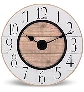 NIKKY HOME 12" Wall Clock Vintage Farmhouse Wooden Battery Operated Wall Mounted Clock Silent Non...