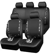 CAR PASS Leather Bling Diamond Car Seat Covers Full Set, Shining Rhinestone Waterproof Durable Re...
