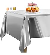 PartyWoo Silver Foil Tablecloth, 54 x 108 Inch Rectangle Party Tablecloth, Foil Tablecloth for 6 ...