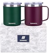 SUNWILL Coffee Mug Set with Handle and Lid 14 oz, Insulated Camping Mug 2 Pack, Double Wall Stain...