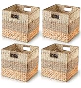 CHI AN HOME 12x12 Wicker Storage Cube Bins for IKEA KALLAX, Natural Wicker Storage Basket, Hyacin...