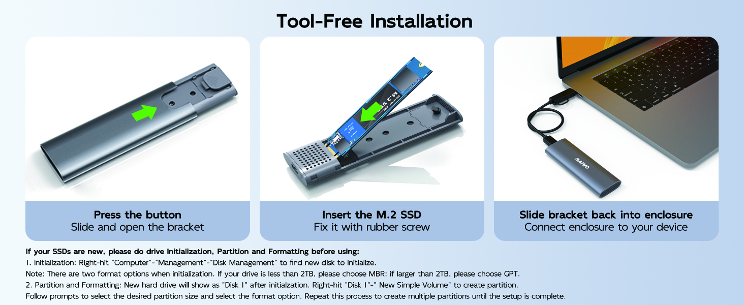 MAIWO USB 3.1 Gen 2 External Enclosure for M.2 NVMe sata SSD 2230/2242/2260/2280 Tool Free b+m key