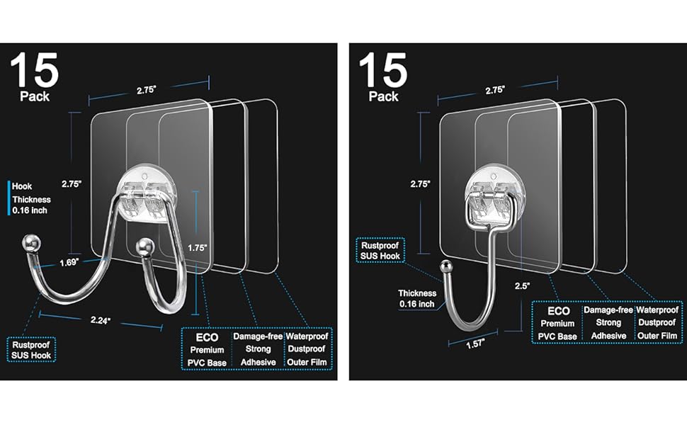 CenterZ Large Adhesive Hooks, Heavy Duty Self Adhesive Sticky Hanging Wall Hooks
