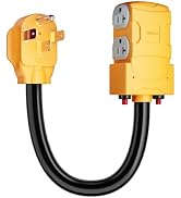 MECMO 50 Amp to 20 Amp 110V RV Distribution Adapter, NEMA 14-50P to 4 X 5-20R/15R RV 4-Prong to M...