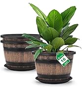 Large Plastic Plant Pots Set of 3 Pack16 inch,Whiskey Barrel Planters with Drainage Holes & Sauce...