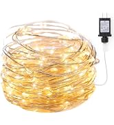 Minetom Fairy Lights Plug in, 33Ft 100 LEDs Waterproof Silver Wire Firefly Lights, Adaptor Includ...