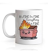 Gkodw It's Fine Everything is Fine Funny 11oz Double-Sided Red Ceramic Mug, Dumpster Fire Coffee ...