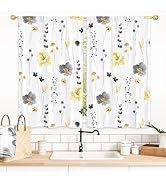 Gibelle Floral Kitchen Curtains Boho Country Yellow Gray Flower Small Short Small Short Cafe Tier...