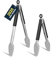Hotec Stainless Steel Kitchen Tongs Grill Tongs Set of 2-9" and 12", Barbecue Tongs Locking Metal...