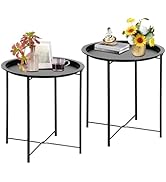 VECELO Side/End Table, Folding Round Metal Anti-Rust and Waterproof Outdoor or Indoor Tray for Li...