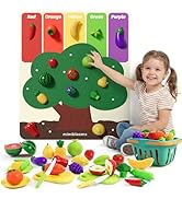 ALASOU Cutting Play Food Set with Felt Tree Mat & Storage Basket, Pretend Play Toys for Kids Kitc...