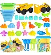 FHOZGECY Beach Toys, Sand Toys for Kids Boys and Girls with 2 Construction Vehicle, 2 Collapsible...