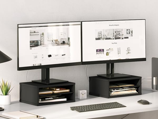 Monitor riser with storage, computer monitor stand, Wood Monitor Stand, dual monitor, Ballucci