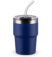 16 oz Covered Iced Coffee Cup, Stainless Steel Cup with Straw, Suitable for Outdoor Use, Reusable...