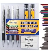 June Gold 4 Premium 2.0 mm 2B Mechanical Pencils, 36 Uniquely Colored Lead Refills, 36 2B Lead Re...