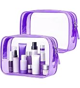 PLULON 2 Pack Clear Travel Toiletry Bag, TSA Approved Toiletry Bag Clear Makeup Bag Quart Size Po...
