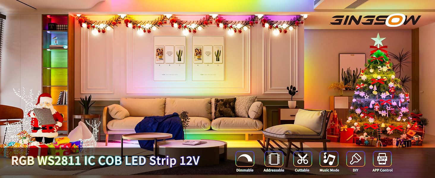 GINGSOW RGB IC COB LED Strip 18ft