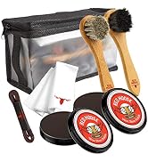 Full Leather Wax Shoe Polish Kit - 2x Brush, Buffing Cloth, Travel Case, Laces - Red Moose