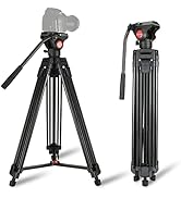 Heavy Duty Tripod Professional Video Camera Tripod Aluminium 67 Inches with Fluid Head and QR Pla...