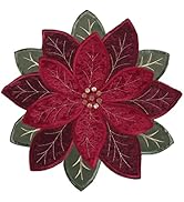 OWENIE Christmas Placemats Set of 4, Poinsettia Table Mats with Embroidered and Applique Velvet F...