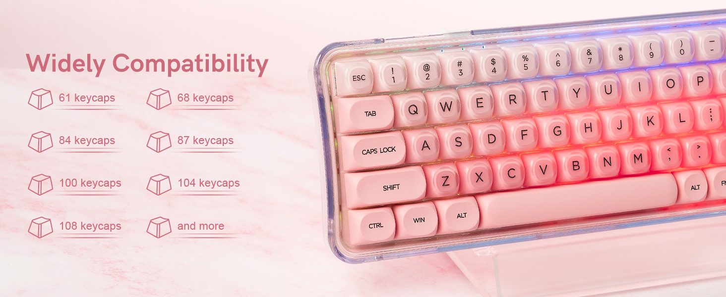 wide compatibility, suitable for keyboards with 61, 68, 84, 87, 100, 104, 108 keycaps and more.